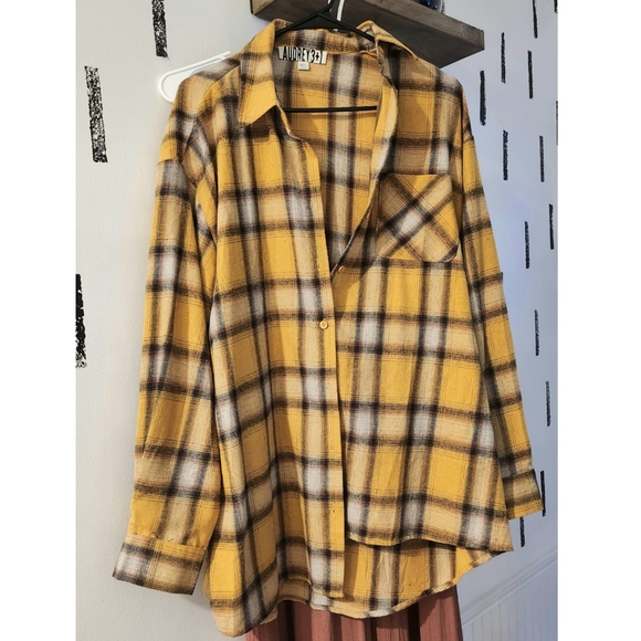 . OOTDFASH Bennie Yellow Plaid Oversized Button Up Flannel - Picture 5 of 9